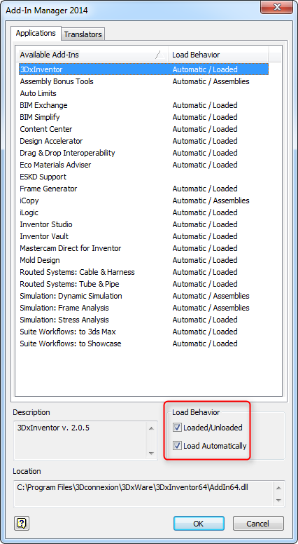 In the first tab "Applications" you see the available add-ins listed. The second column there says if the add-in is loaded and it is recommended to be loaded automatically (see the bottom of the screenshot).