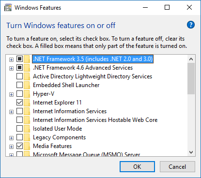 This is my "Windows Features" dialog