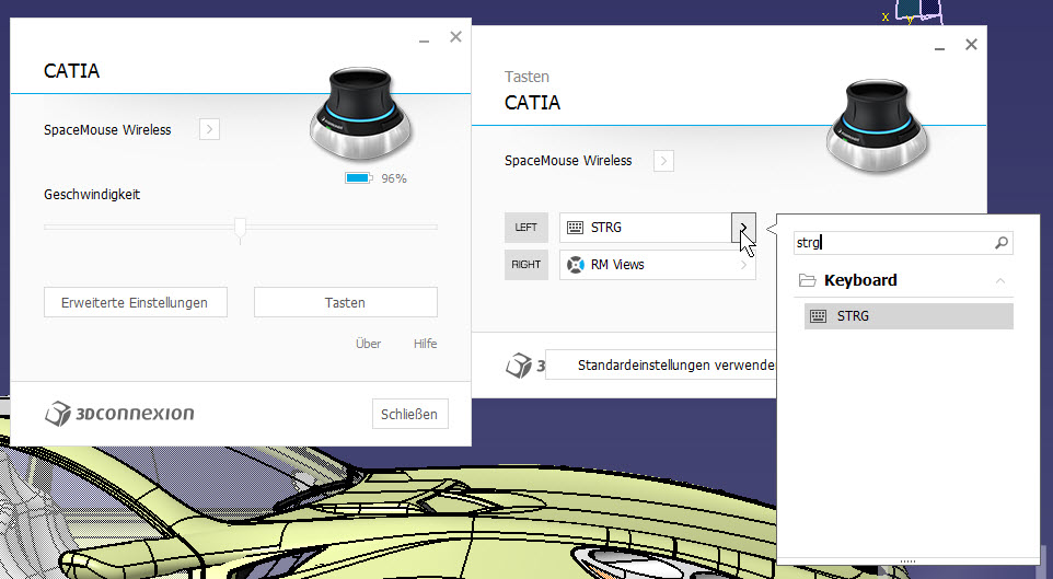 Catia V5 + SpaceMouse Wireless - Left button set to Ctrl
